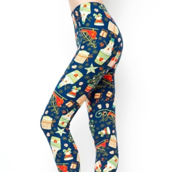 New Mix Pants - Christmas Holiday Leggings with Snowmen & Sleigh
